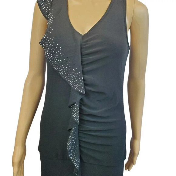 CANTATA Black Short Sleeve Ruffle Sparkle Sash Detail dress size M Bodycon - Picture 4 of 7
